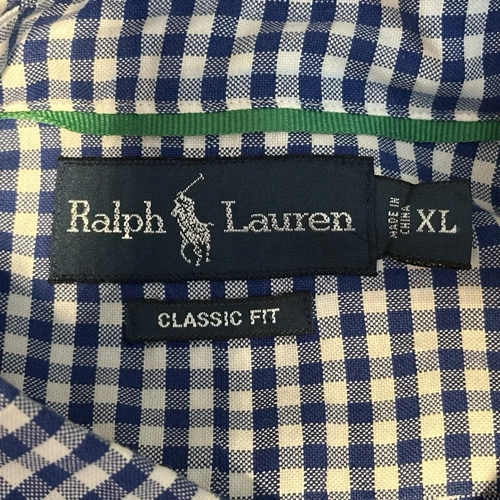 Polo Ralph Lauren Shirt Mens XL Classic Fit Blue Gingham Check‎ Button Up